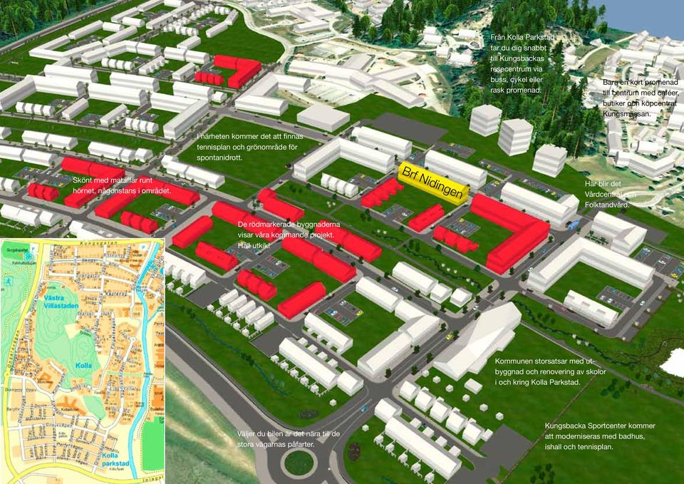 Skönt med mataffär runt hörnet, någonstans i området. Brf Nidingen Här blir det Vårdcentral och Folktandvård. De rödmarkerade byggnaderna visar våra kommande projekt.