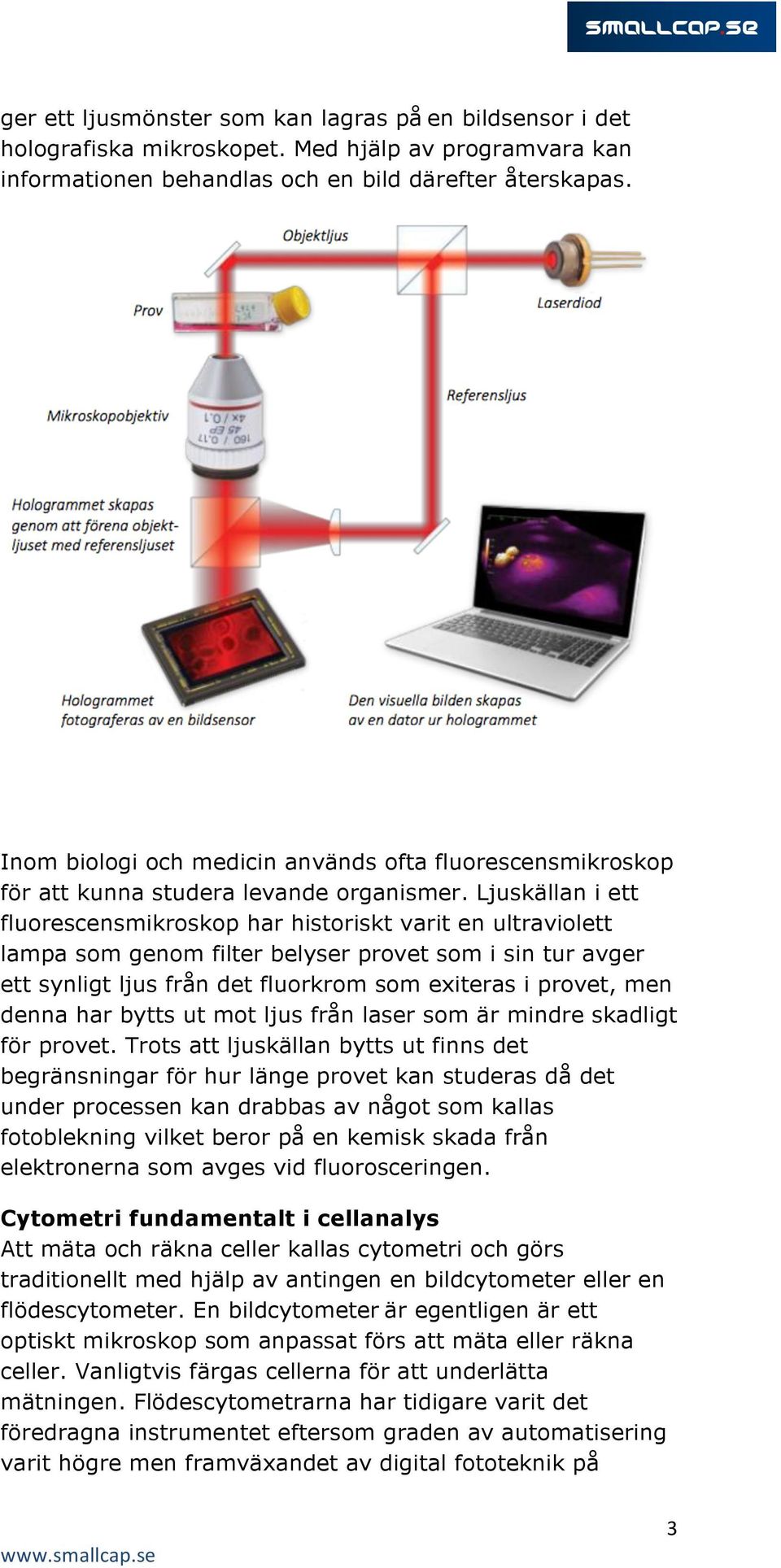 Ljuskällan i ett fluorescensmikroskop har historiskt varit en ultraviolett lampa som genom filter belyser provet som i sin tur avger ett synligt ljus från det fluorkrom som exiteras i provet, men