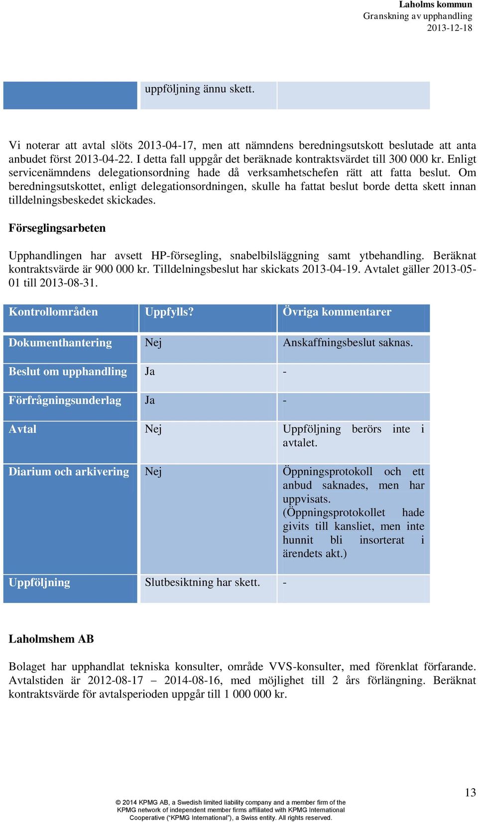 Om beredningsutskottet, enligt delegationsordningen, skulle ha fattat beslut borde detta skett innan tilldelningsbeskedet skickades.