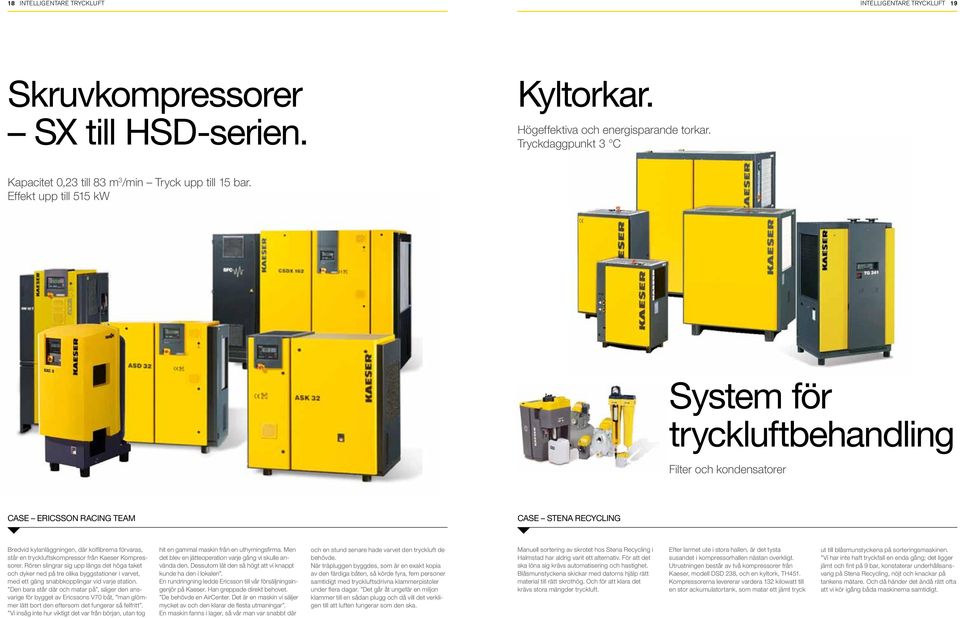 Effekt upp till 515 kw System för tryckluftbehandling Filter och kondensatorer CASE ERICSSON RACING TEAM CASE stena recycling Bredvid kylanläggningen, där kolfibrerna förvaras, står en