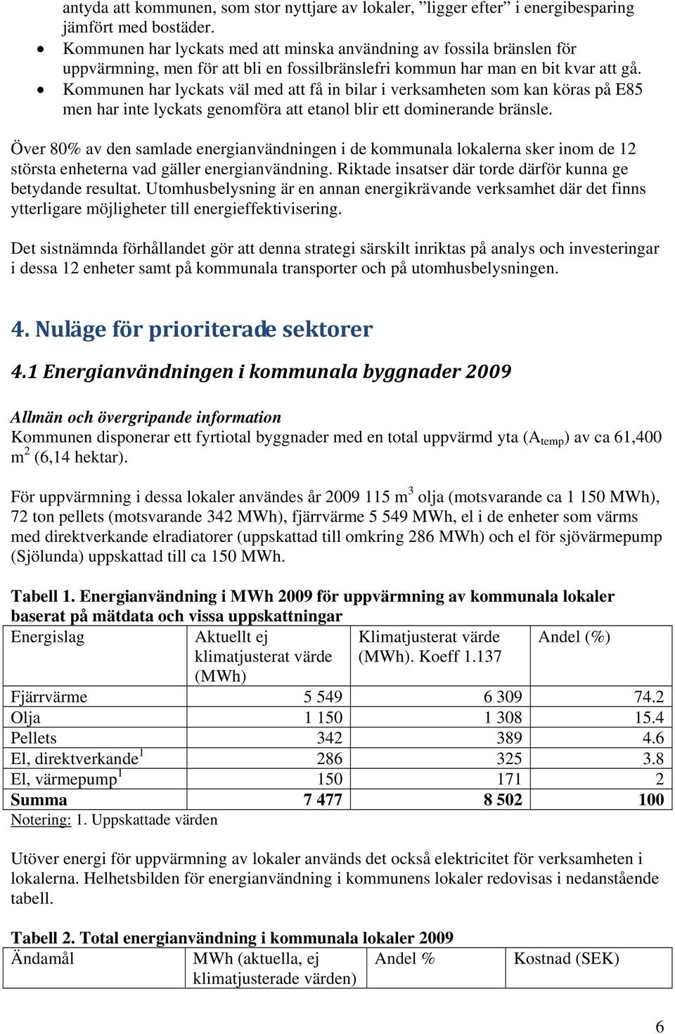 Kommunen har lyckats väl med att få in bilar i verksamheten som kan köras på E85 men har inte lyckats genomföra att etanol blir ett dominerande bränsle.