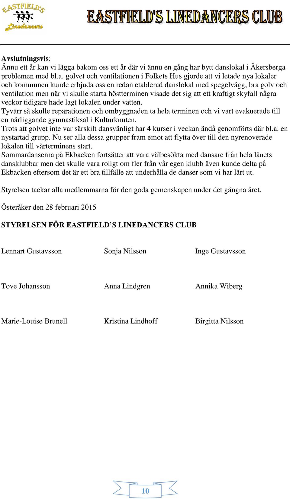 bakom oss ett år där vi ännu en gång har bytt danslokal i Åkersberga problemen med bl.a. golvet och ventilationen i Folkets Hus gjorde att vi letade nya lokaler och kommunen kunde erbjuda oss en