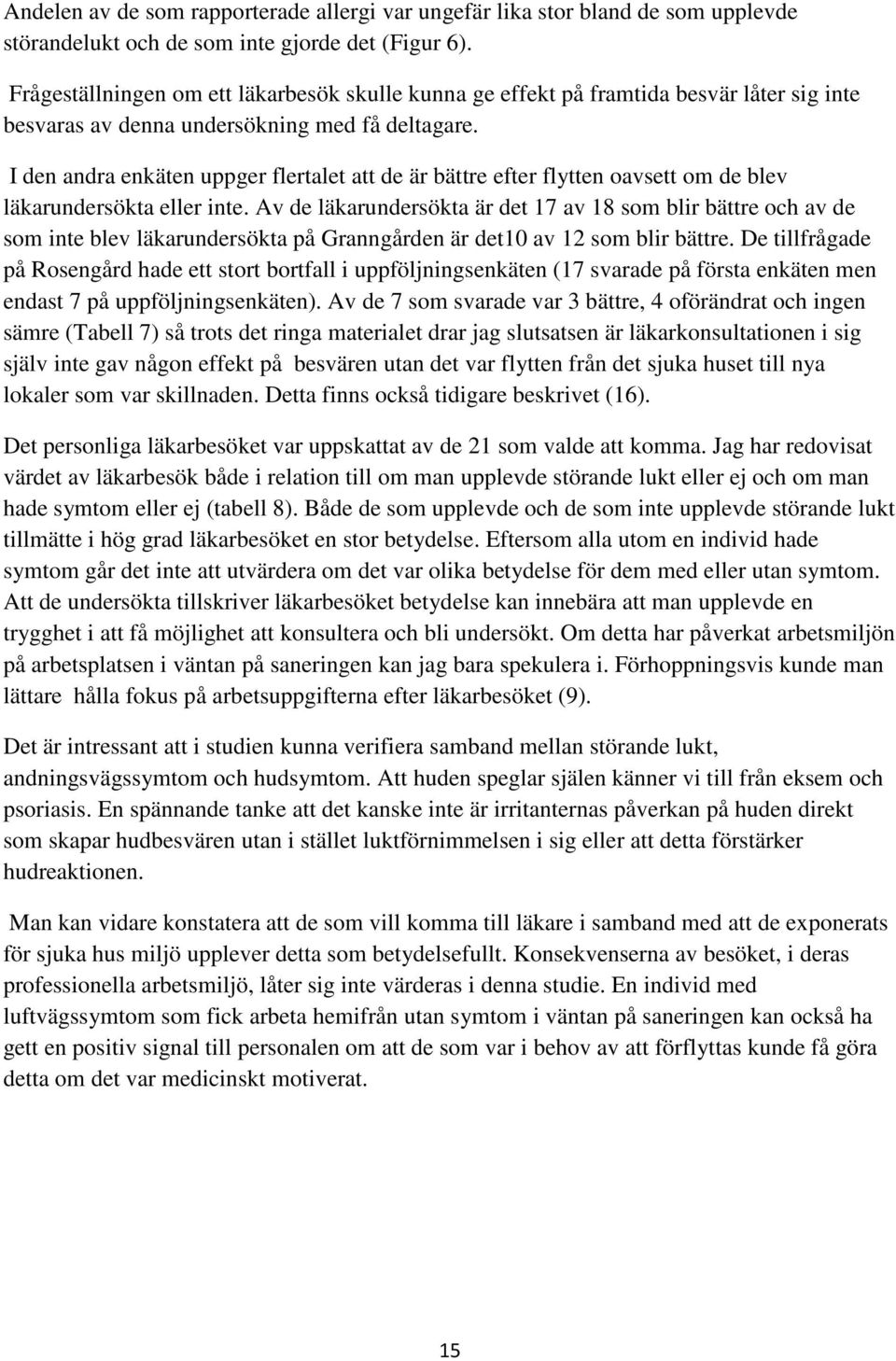 I den andra enkäten uppger flertalet att de är bättre efter flytten oavsett om de blev läkarundersökta eller inte.