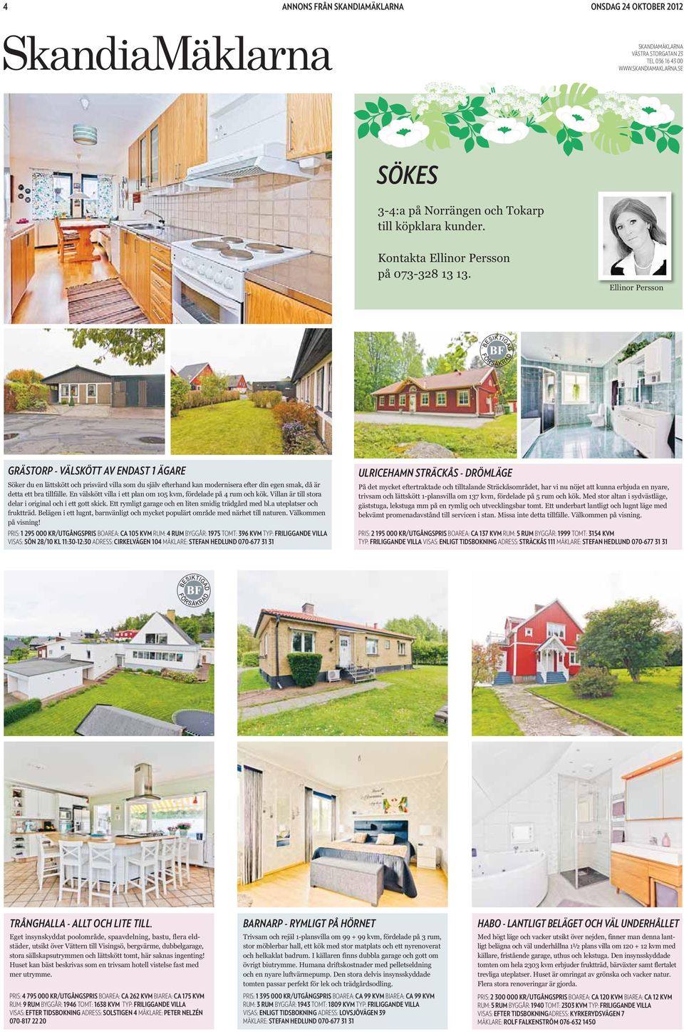 En välskött villa i ett plan om 105 kvm, fördelade på 4 rum och kök. Villan är till stora delar i original och i ett gott skick. Ett rymligt garage och en liten smidig trädgård med bl.