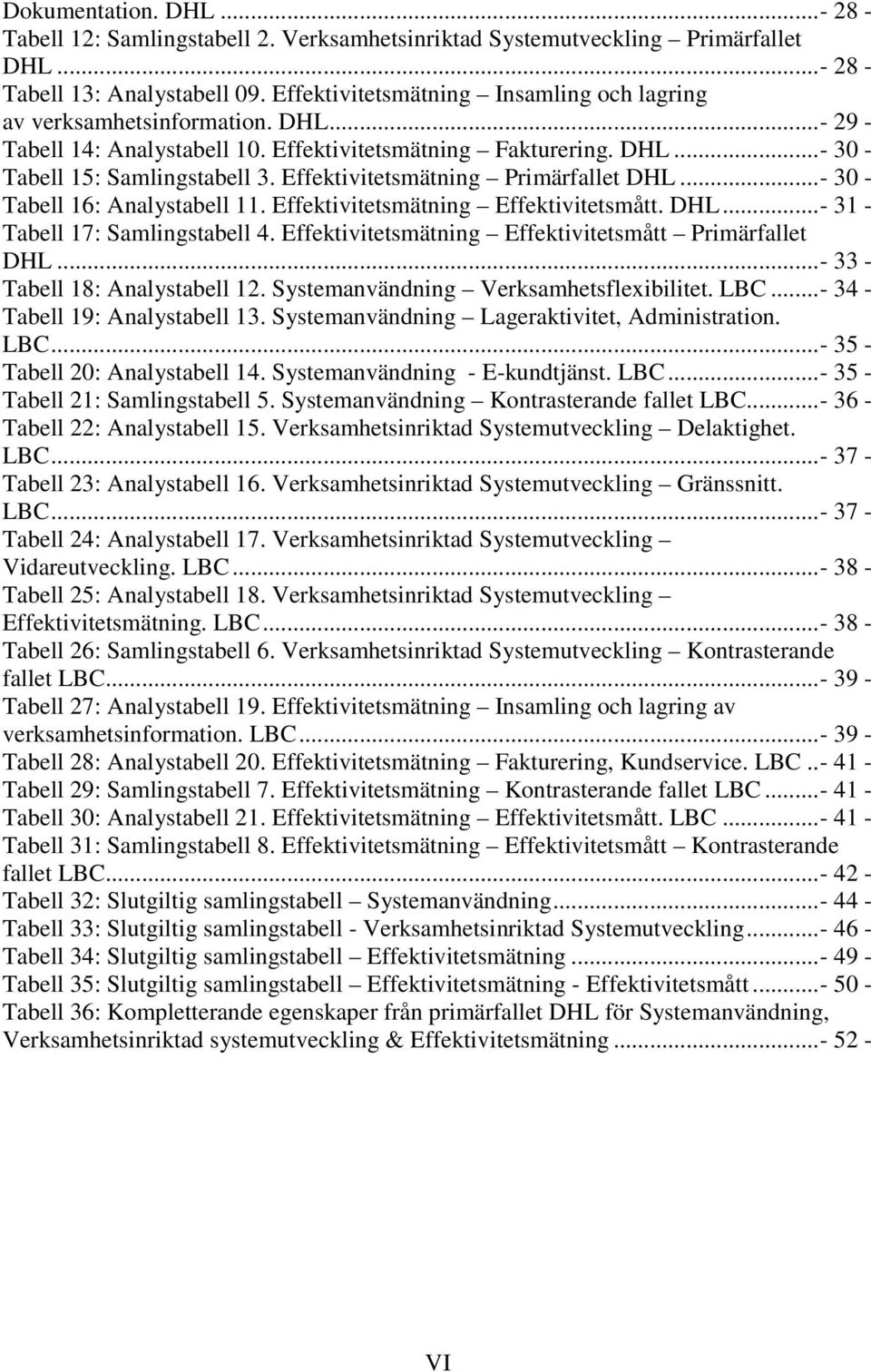 Effektivitetsmätning Primärfallet DHL... - 30 - Tabell 16: Analystabell 11. Effektivitetsmätning Effektivitetsmått. DHL... - 31 - Tabell 17: Samlingstabell 4.