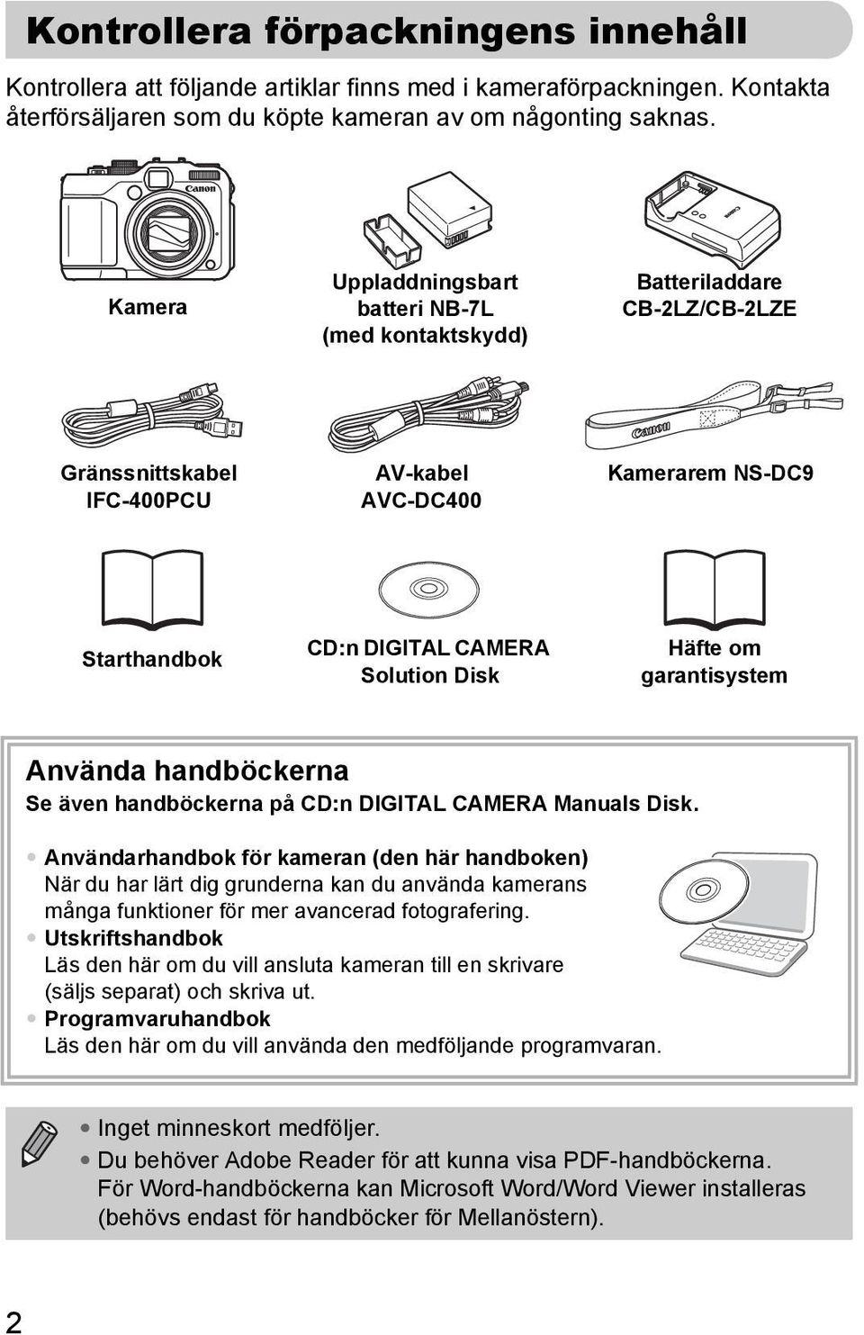 Häfte om garantisystem Använda handböckerna Se även handböckerna på CD:n DIGITAL CAMERA Manuals Disk.
