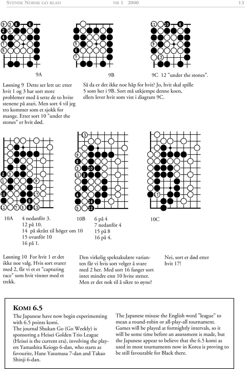 Sort må utkjempe denne koen, ellers lever hvit som vist i diagram 9C. 9 9 8 0 0 7 5 8 6 7 5 0A nedanför. på 0. 0B 6 på 7 nedanför på skrått til höger om 0 5 ovanför 0 5 på 8 6 på. 6 på. 7 0C Løsning 0 For hvit er det ikke noe valg.