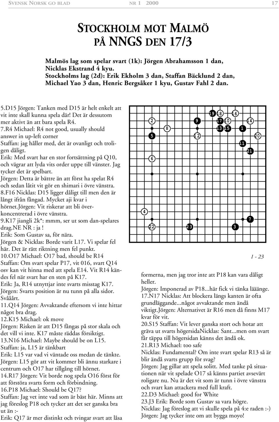 Det är dessutom mer aktivt än att bara spela R. 7.R Michael: R not good, usually should answer in up-left corner Staffan: jag håller med, det är ovanligt och troligen dåligt.