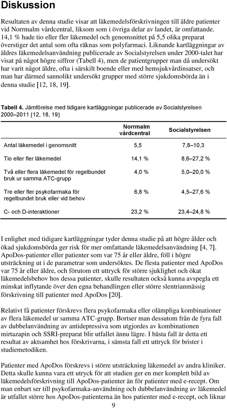 Liknande kartläggningar av äldres läkemedelsanvändning publicerade av Socialstyrelsen under 2000-talet har visat på något högre siffror (Tabell 4), men de patientgrupper man då undersökt har varit