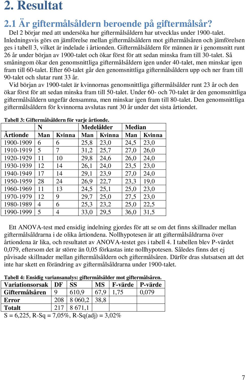 Giftermålsåldern för männen är i genomsnitt runt 26 år under början av 1900-talet och ökar först för att sedan minska fram till 30-talet.