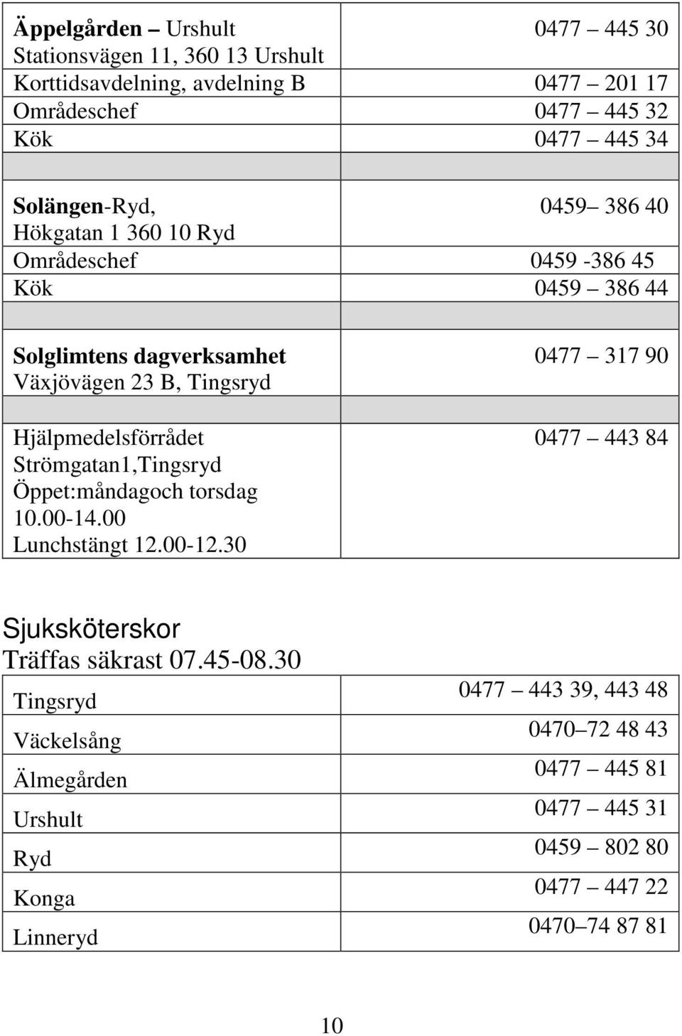 Hjälpmedelsförrådet Strömgatan1,Tingsryd Öppet:måndagoch torsdag 10.00-14.00 Lunchstängt 12.00-12.