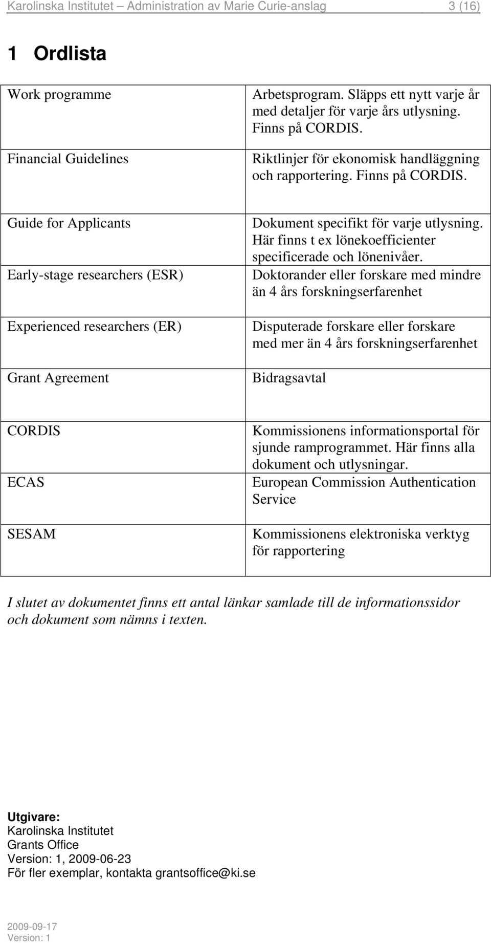 Guide for Applicants Early-stage researchers (ESR) Experienced researchers (ER) Grant Agreement Dokument specifikt för varje utlysning. Här finns t ex lönekoefficienter specificerade och lönenivåer.