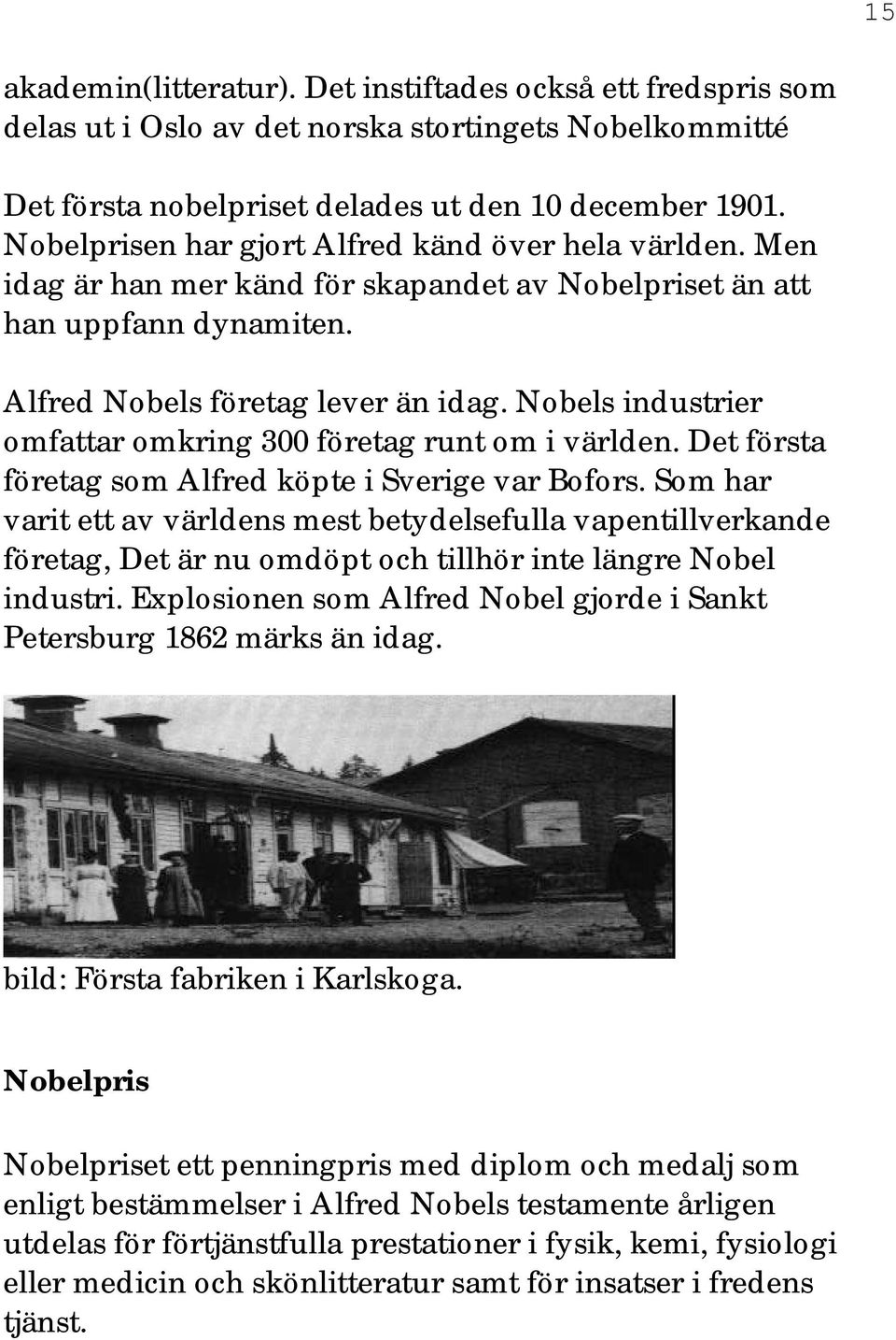 Nobels industrier omfattar omkring 300 företag runt om i världen. Det första företag som Alfred köpte i Sverige var Bofors.