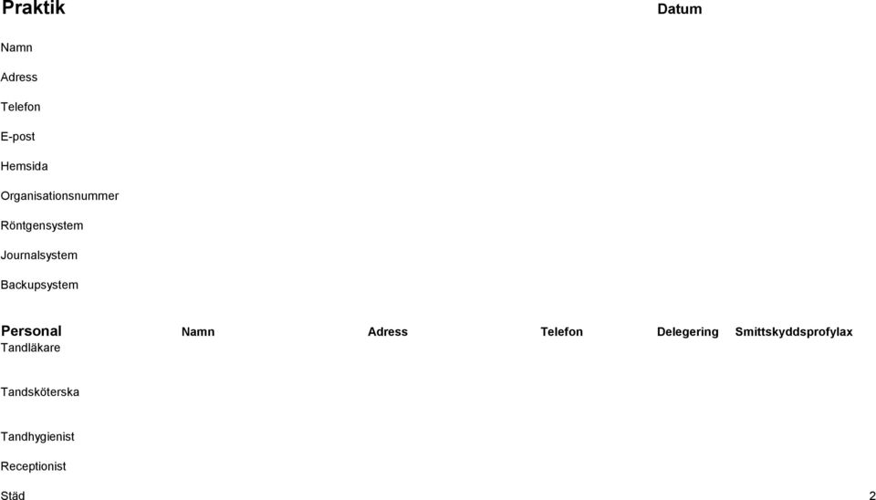 Backupsystem Personal Namn Adress Telefon Delegering