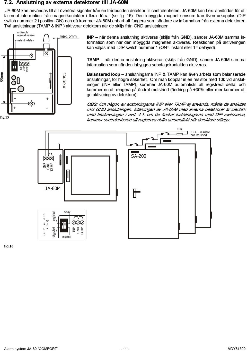 Två anslutningar (TAMP & INP ) aktiverar detektorn när de skiljs från GND anslutningen. fig.15 fig.