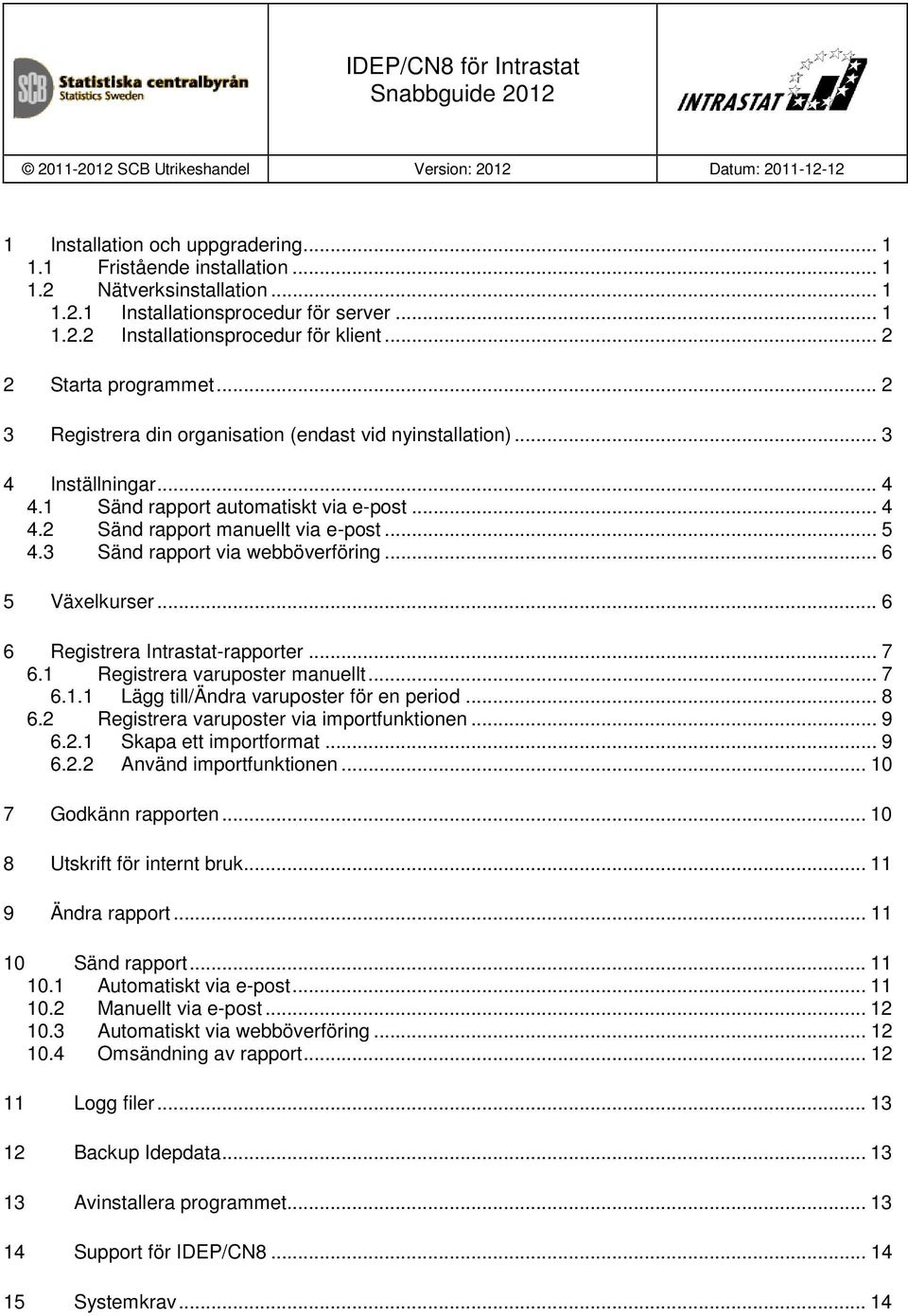 .. 5 4.3 Sänd rapport via webböverföring... 6 5 Växelkurser... 6 6 Registrera Intrastat-rapporter... 7 6.1 Registrera varuposter manuellt... 7 6.1.1 Lägg till/ändra varuposter för en period... 8 6.