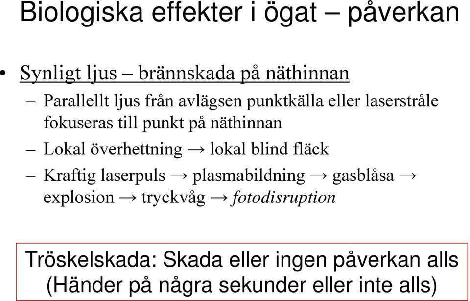 blind fläck Kraftig laserpuls plasmabildning gasblåsa explosion tryckvåg fotodisruption T ö k l k