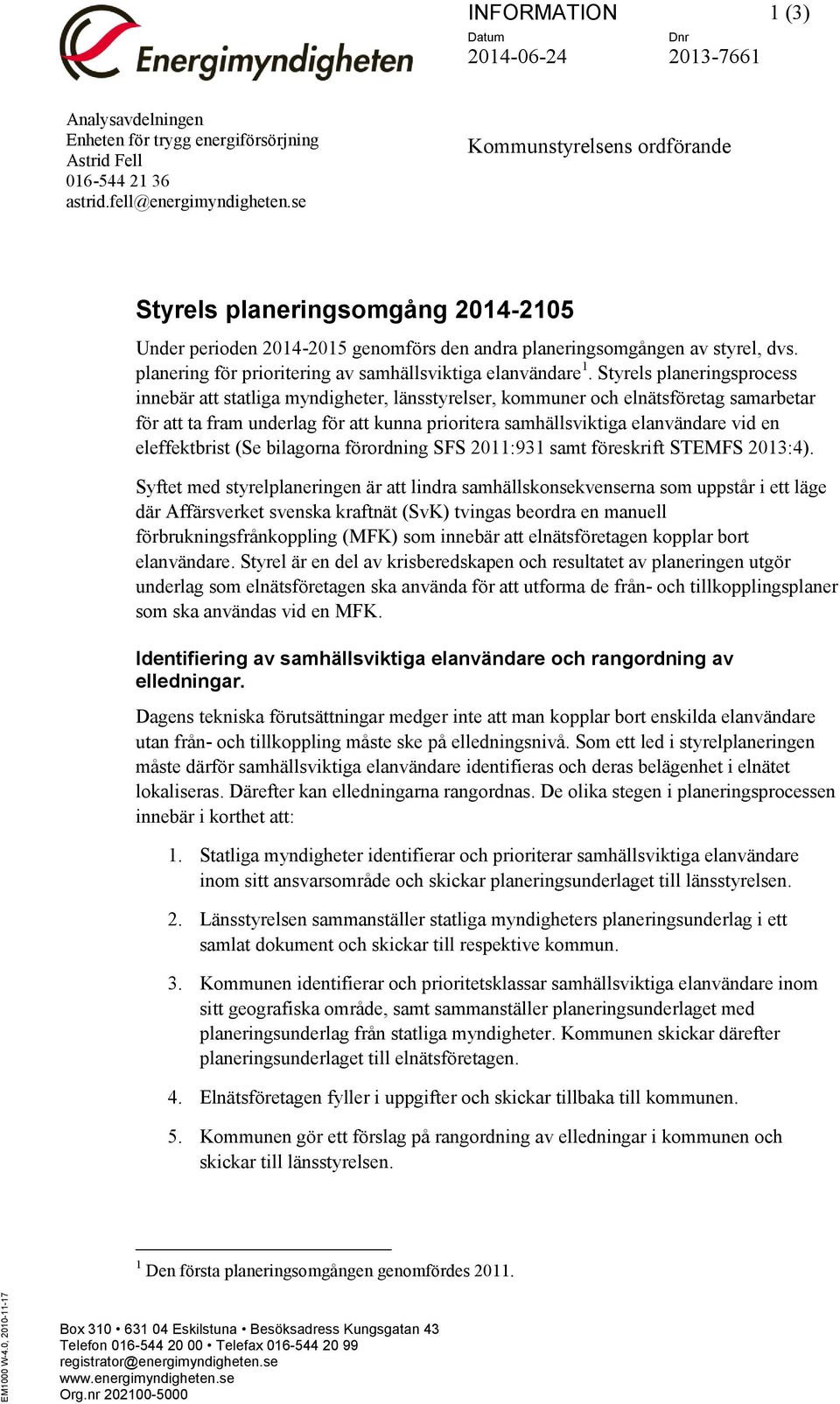 planering för prioritering av samhällsviktiga elanvändare 1.