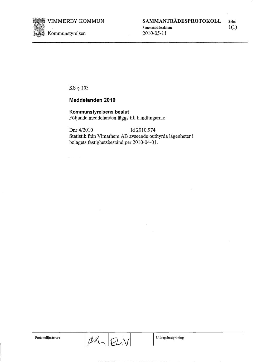 2010.974 Statistik från Vimarhem AB avseende outhyrda lägenheter i