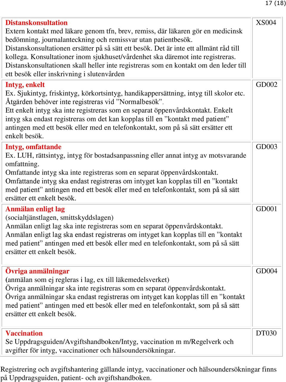 Distanskonsultationen skall heller inte registreras som en kontakt om den leder till ett besök eller inskrivning i slutenvården Intyg, enkelt Ex.