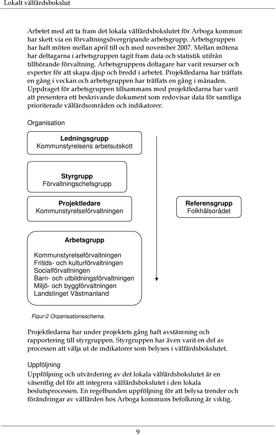 Arbetsgruppens deltagare har varit resurser och experter för att skapa djup och bredd i arbetet. Projektledarna har träffats en gång i veckan och arbetsgruppen har träffats en gång i månaden.