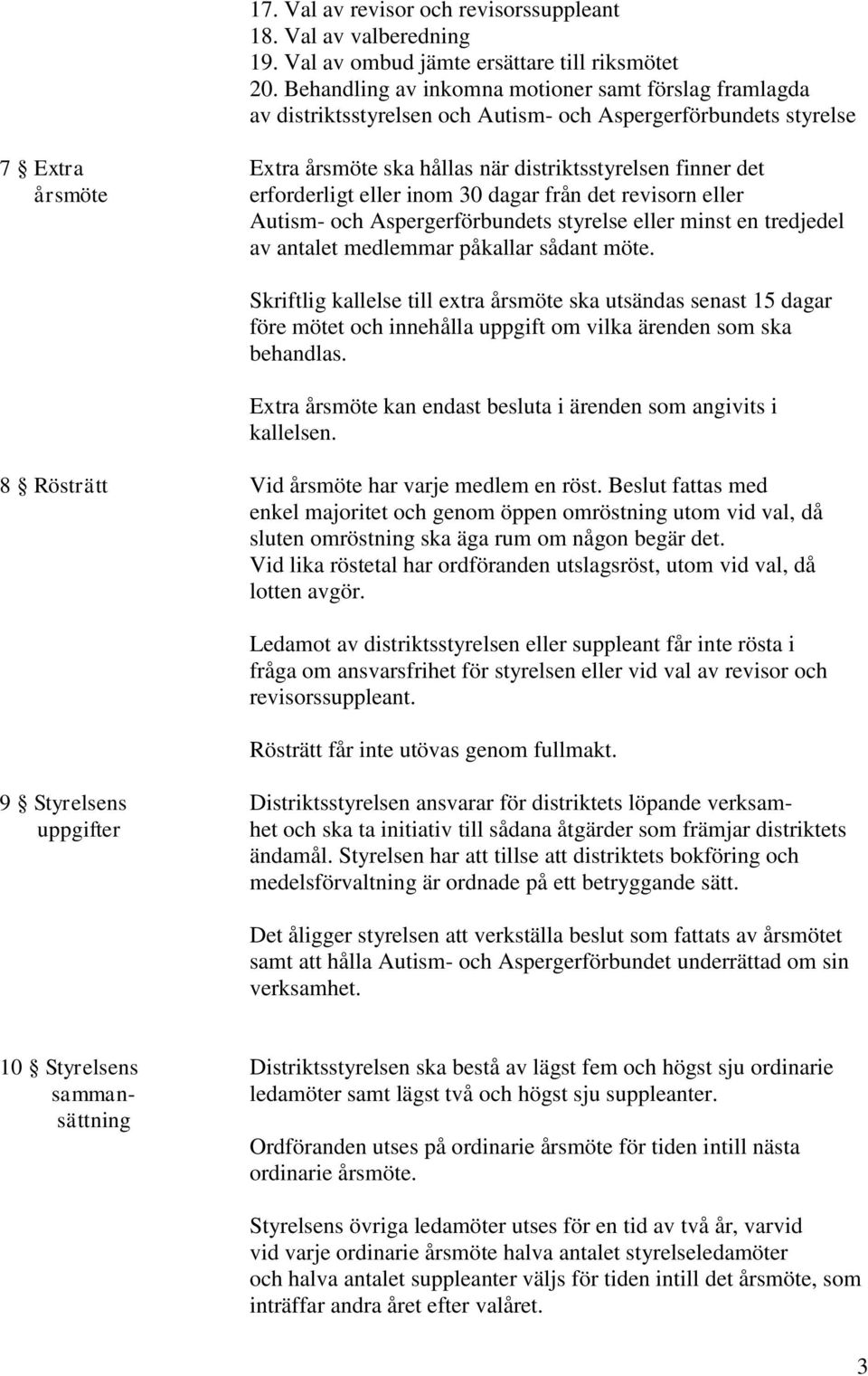 inom 30 dagar från det revisorn eller Autism- och Aspergerförbundets styrelse eller minst en tredjedel av antalet medlemmar påkallar sådant möte.