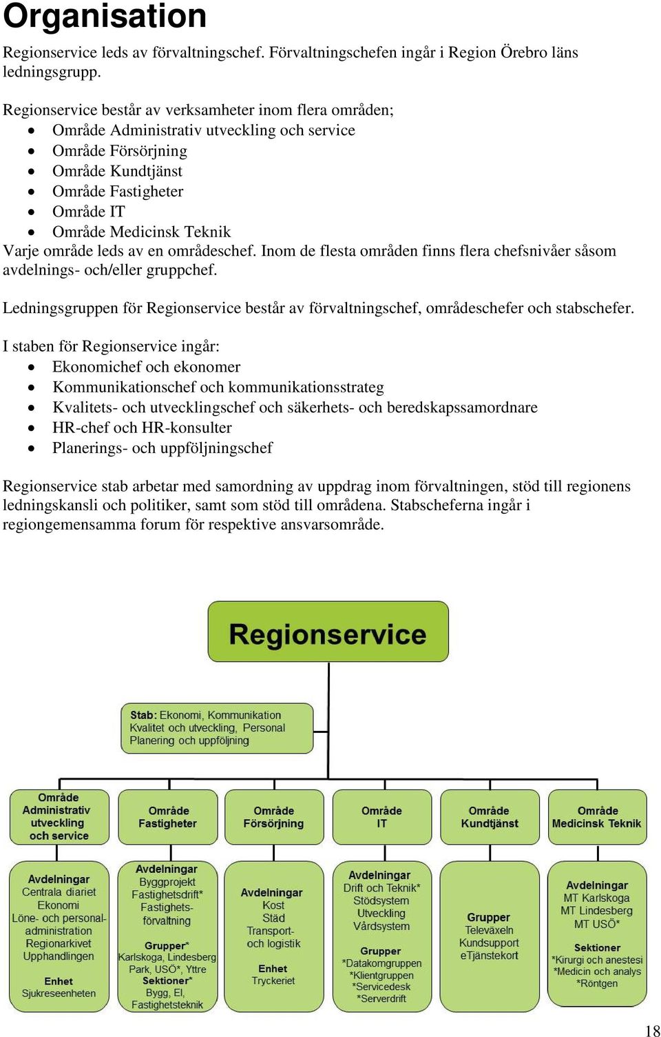 område leds av en områdeschef. Inom de flesta områden finns flera chefsnivåer såsom avdelnings- och/eller gruppchef.