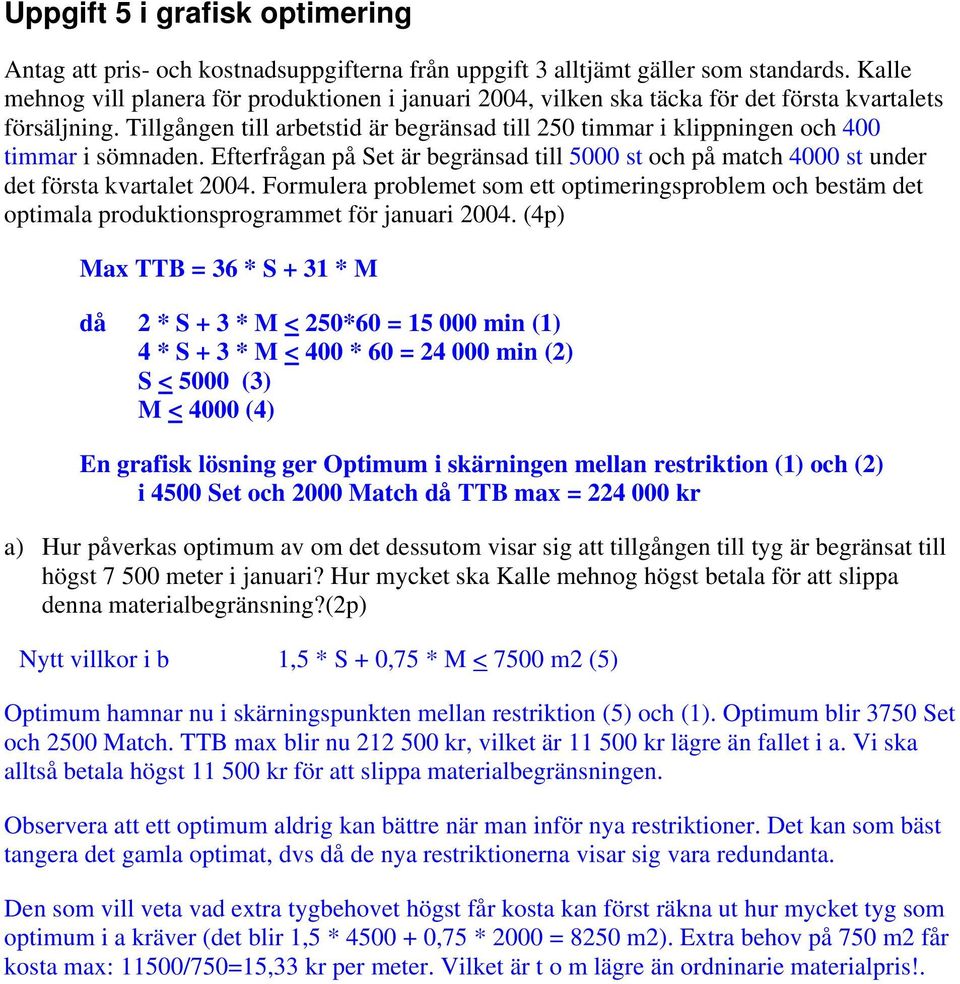 Tillgången till arbetstid är begränsad till 250 timmar i klippningen och 400 timmar i sömnaden. Efterfrågan på Set är begränsad till 5000 st och på match 4000 st under det första kvartalet 2004.