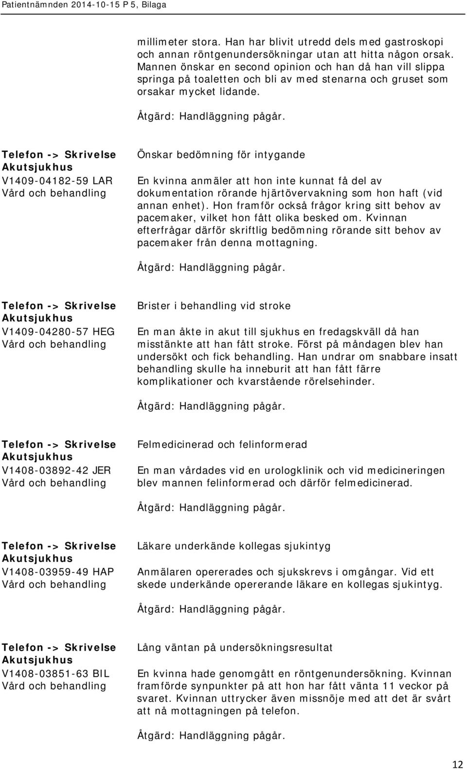 Telefon -> V1409-04182-59 LAR Önskar bedömning för intygande En kvinna anmäler att hon inte kunnat få del av dokumentation rörande hjärtövervakning som hon haft (vid annan enhet).