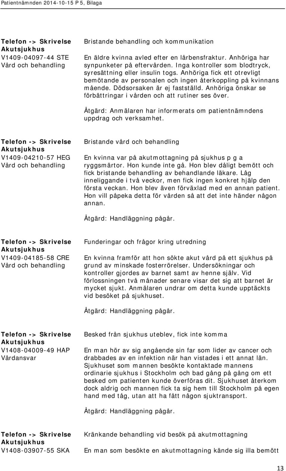 Anhöriga önskar se förbättringar i vården och att rutiner ses över. Åtgärd: Anmälaren har informerats om patientnämndens uppdrag och verksamhet.