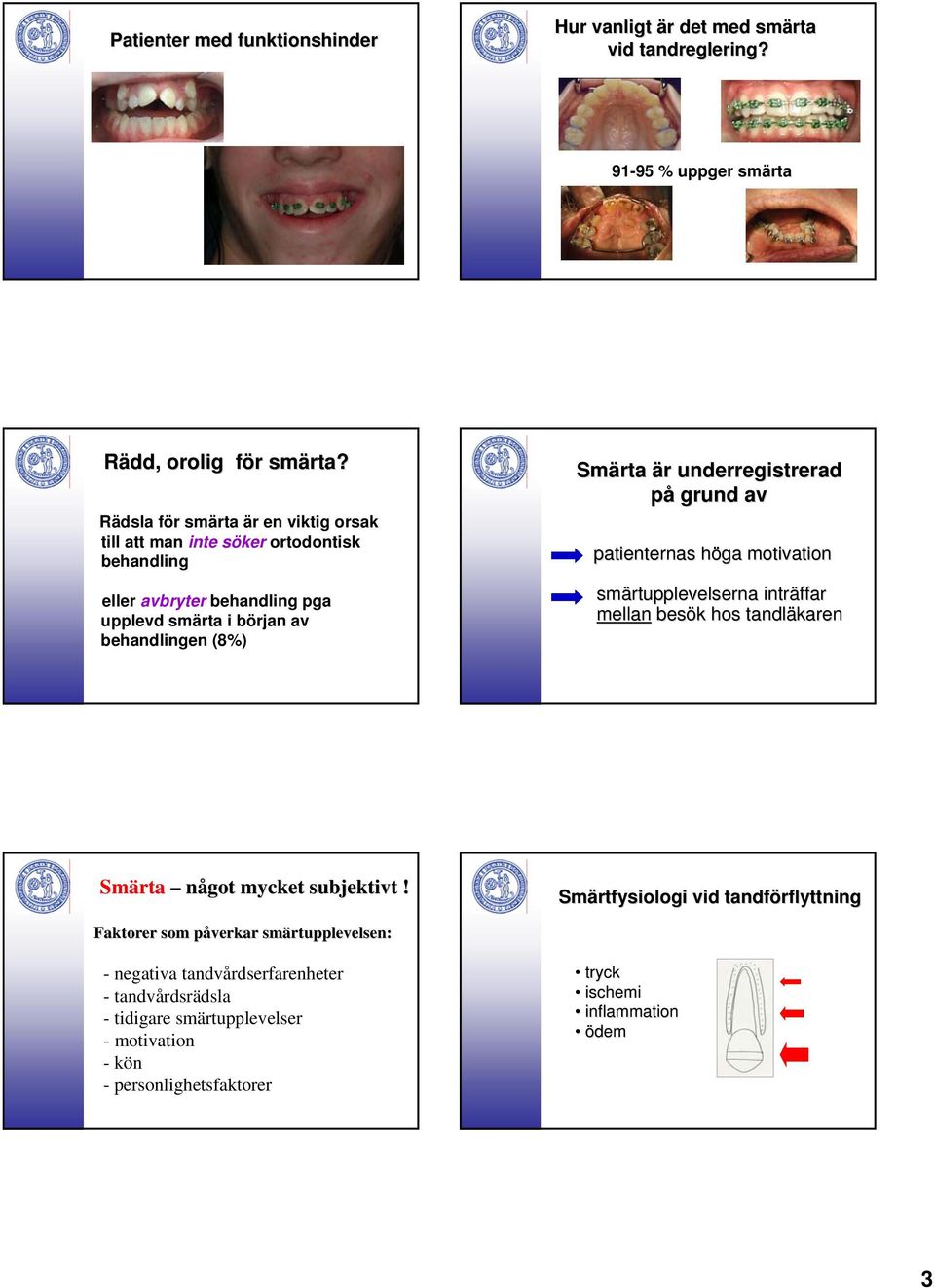 underregistrerad på grund av patienternas höga motivation smärtupplevelserna inträffar mellan besök hos tandläkaren Smärta något mycket subjektivt!