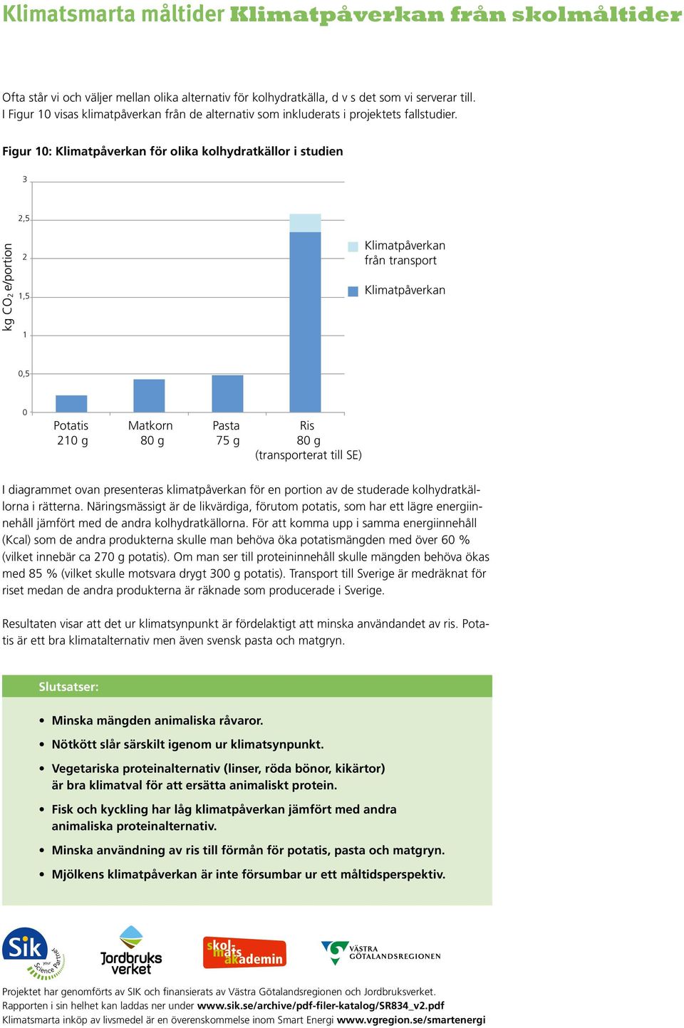 presenteras klimatpåverkan för en portion av de studerade kolhydratkällorna i rätterna.