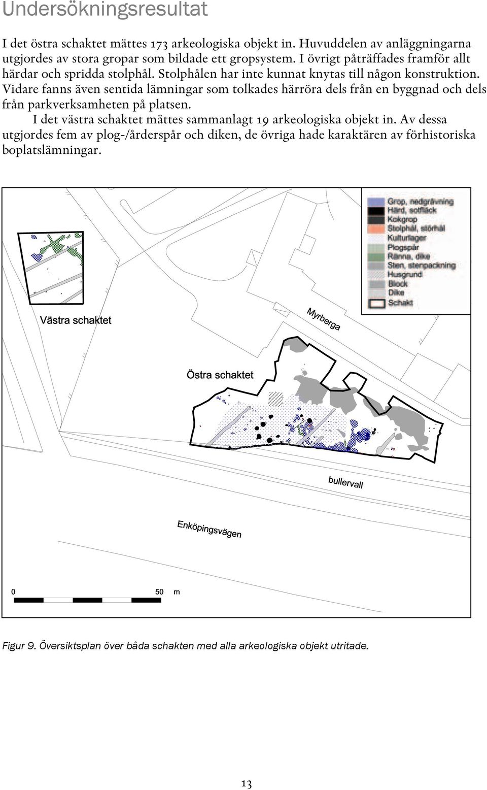 Vidare fanns även sentida lämningar som tolkades härröra dels från en byggnad och dels från parkverksamheten på platsen.