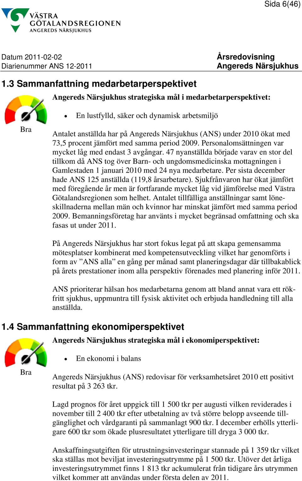 jämfört med samma period 2009. Personalomsättningen var mycket låg med endast 3 avgångar.