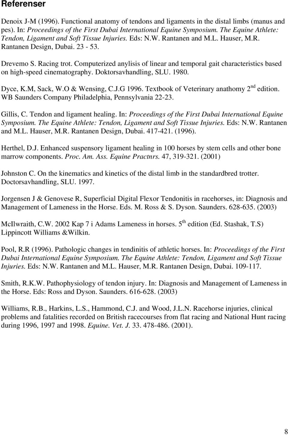 Computerized anylisis of linear and temporal gait characteristics based on high-speed cinematography. Doktorsavhandling, SLU. 1980. Dyce, K.M, Sack, W.O & Wensing, C.J.G 1996.