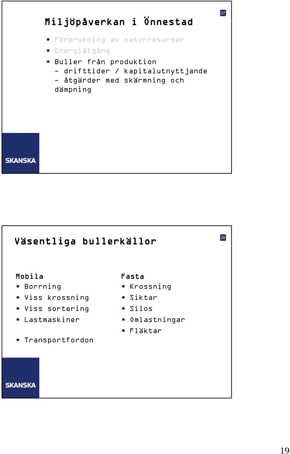 dämpning Väsentliga bullerkällor 38 Mobila Borrning Viss krossning Viss