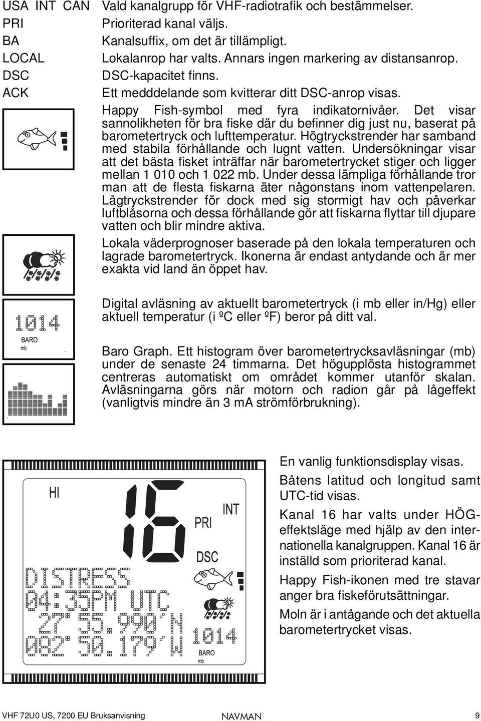 Det visar sannolikheten för bra fi ske där du befi nner dig just nu, baserat på barometertryck och lufttemperatur. Högtryckstrender har samband med stabila förhållande och lugnt vatten.