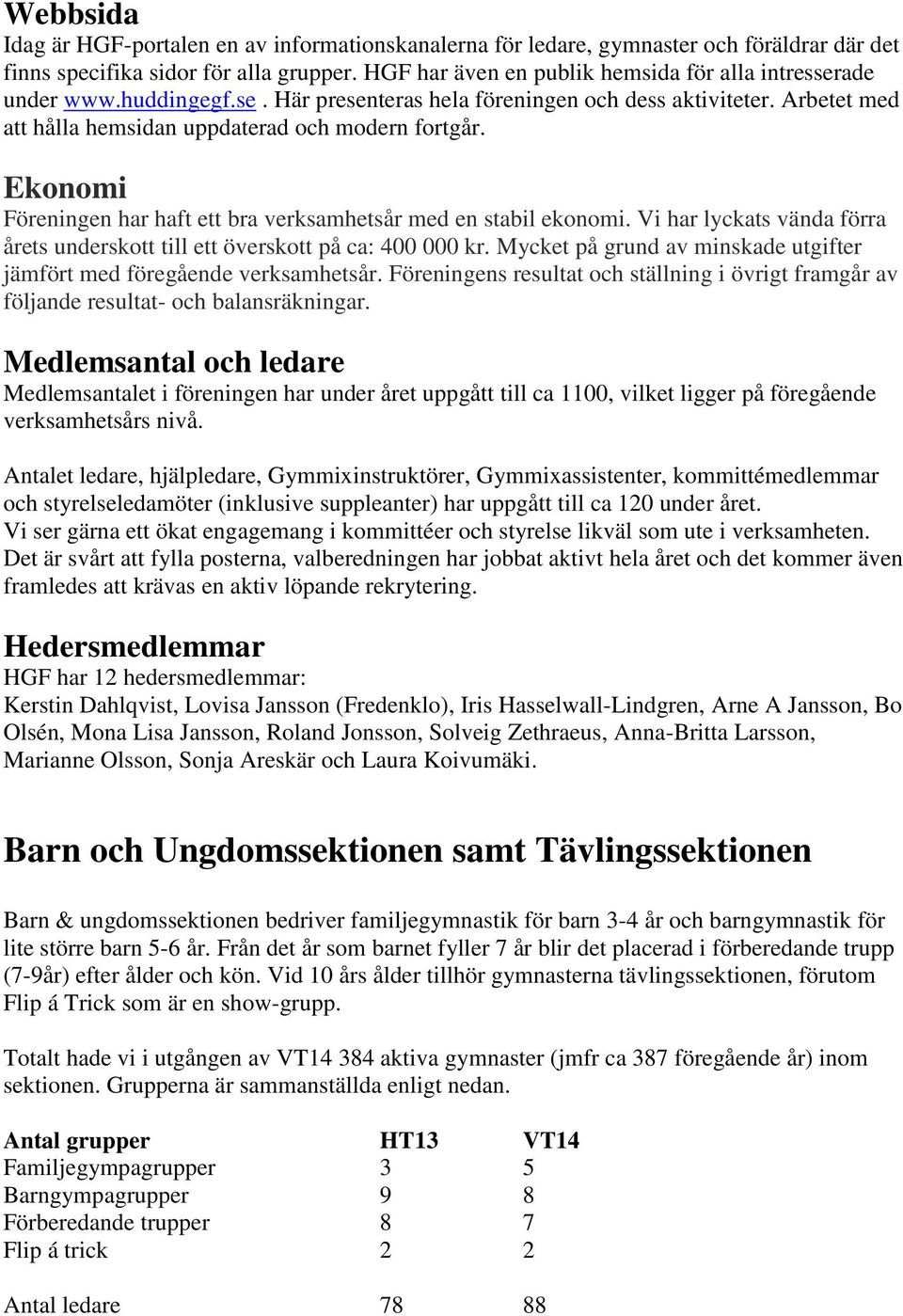 Ekonomi Föreningen har haft ett bra verksamhetsår med en stabil ekonomi. Vi har lyckats vända förra årets underskott till ett överskott på ca: 400 000 kr.