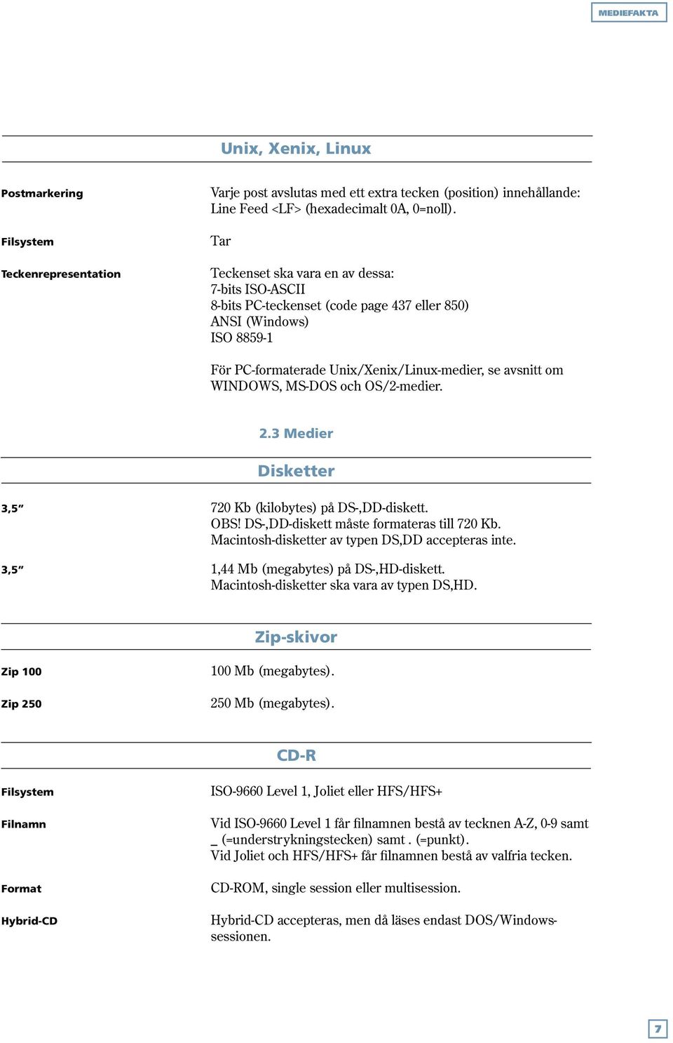 och OS/2-medier. 2.3 Medier Disketter 3,5 720 Kb (kilobytes) på DS-,DD-diskett. OBS! DS-,DD-diskett måste formateras till 720 Kb. Macintosh-disketter av typen DS,DD accepteras inte.