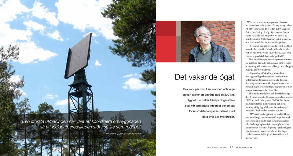 Dygnet runt vakar fjärrspaningsradarn över vår territoriella integritet genom att förse stridsledningscentralerna med data över alla flygrörelser.