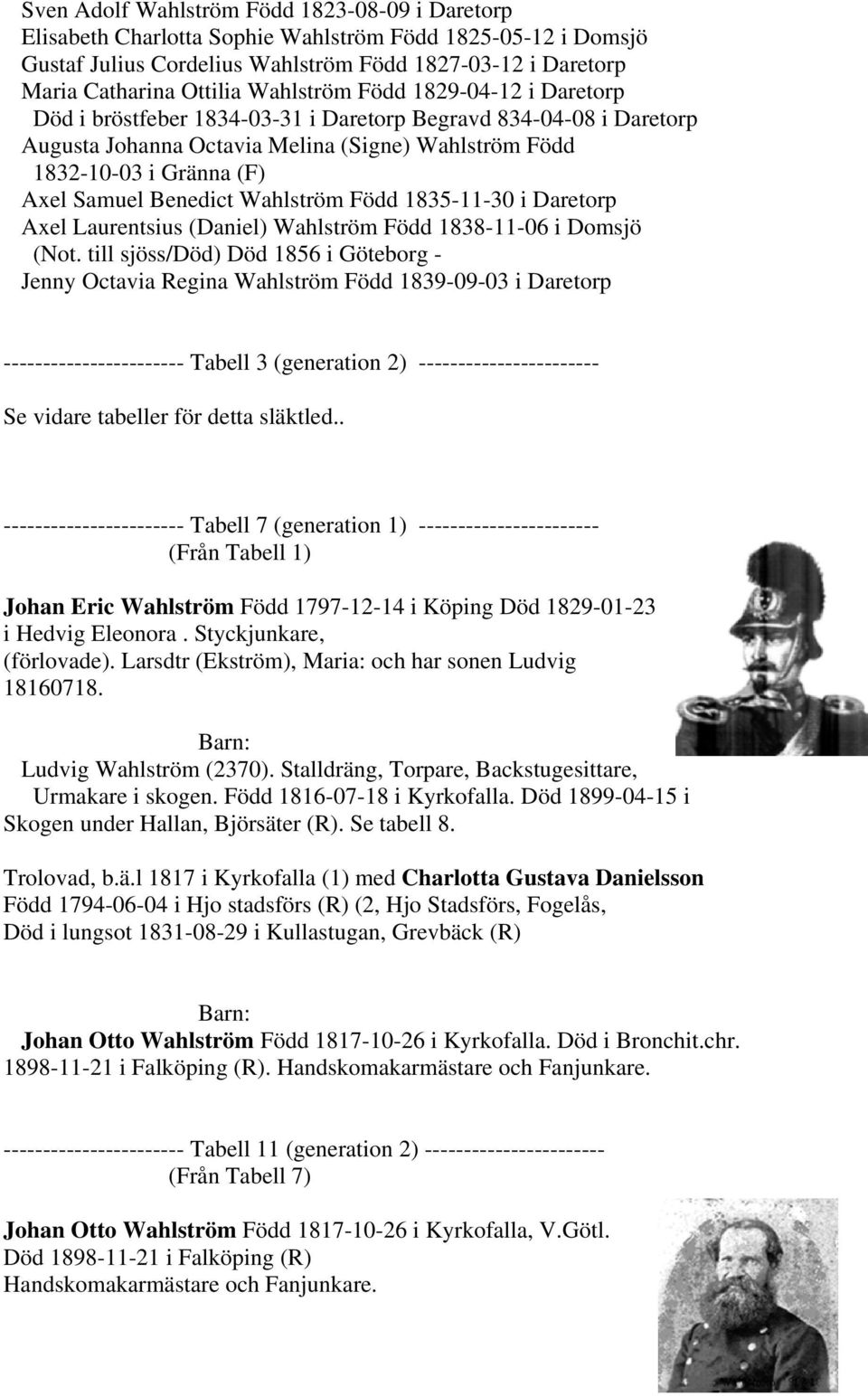 Benedict Wahlström Född 1835-11-30 i Daretorp Axel Laurentsius (Daniel) Wahlström Född 1838-11-06 i Domsjö (Not.