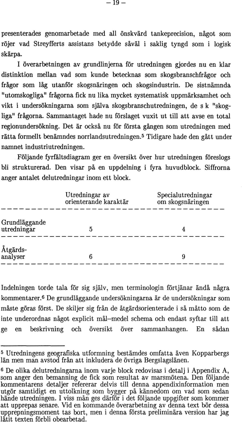 De sistnämnda "utomskogliga " frågorna fick nu lika mycket systematisk uppmärksamhet och vikt i undersökningarna som själva skogsbranschutredningen, de s k "skogliga" frågorna.