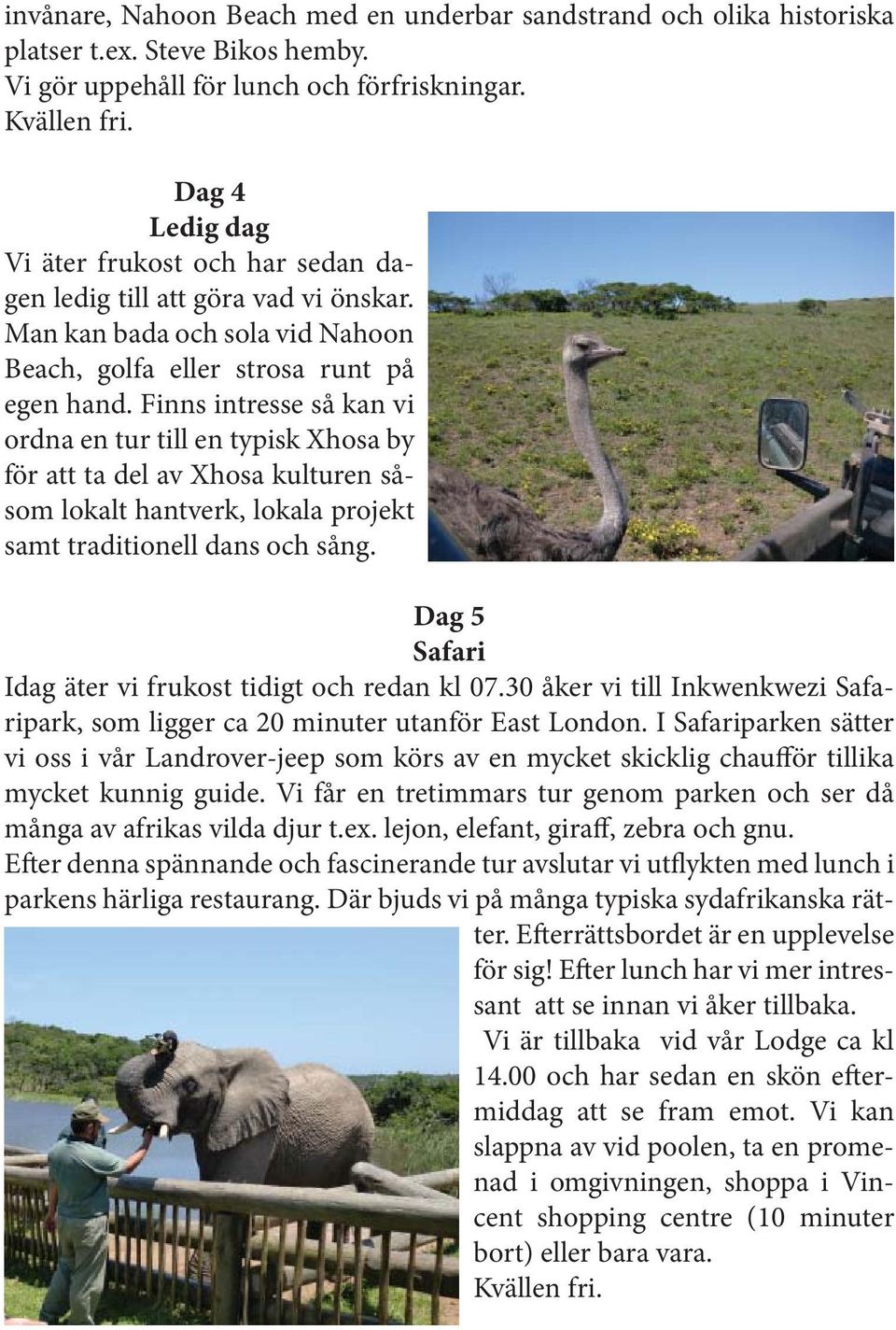 Finns intresse så kan vi ordna en tur till en typisk Xhosa by för att ta del av Xhosa kulturen såsom lokalt hantverk, lokala projekt samt traditionell dans och sång.
