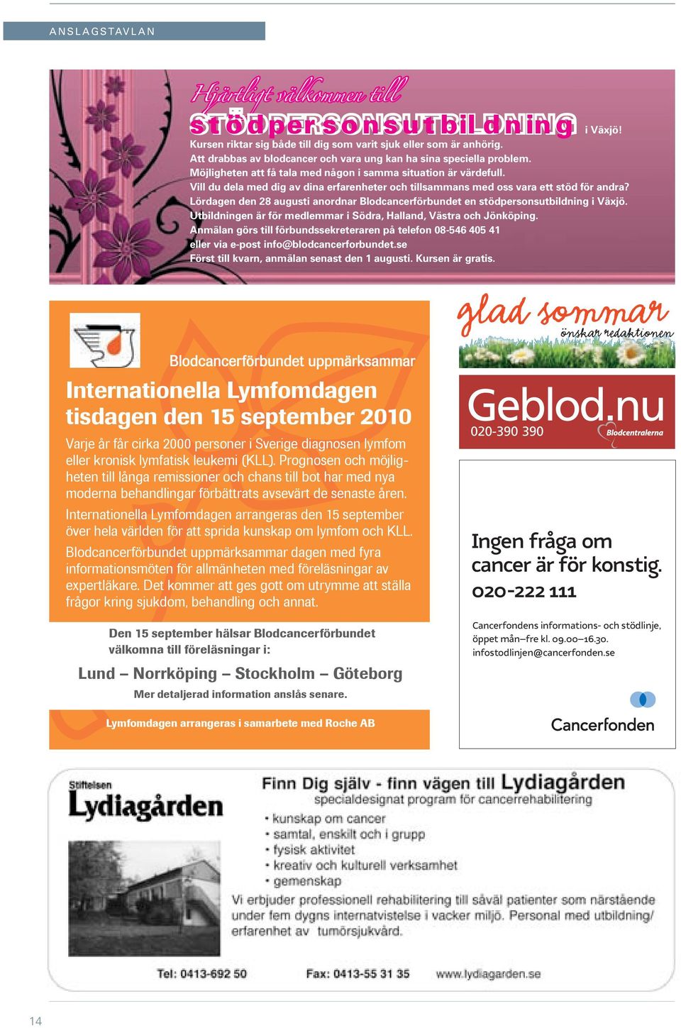 Vill du dela med dig av dina erfarenheter och tillsammans med oss vara ett stöd för andra? Lördagen den 2 augusti anordnar Blodcancerförbundet en stödpersonsutbildning i Växjö.