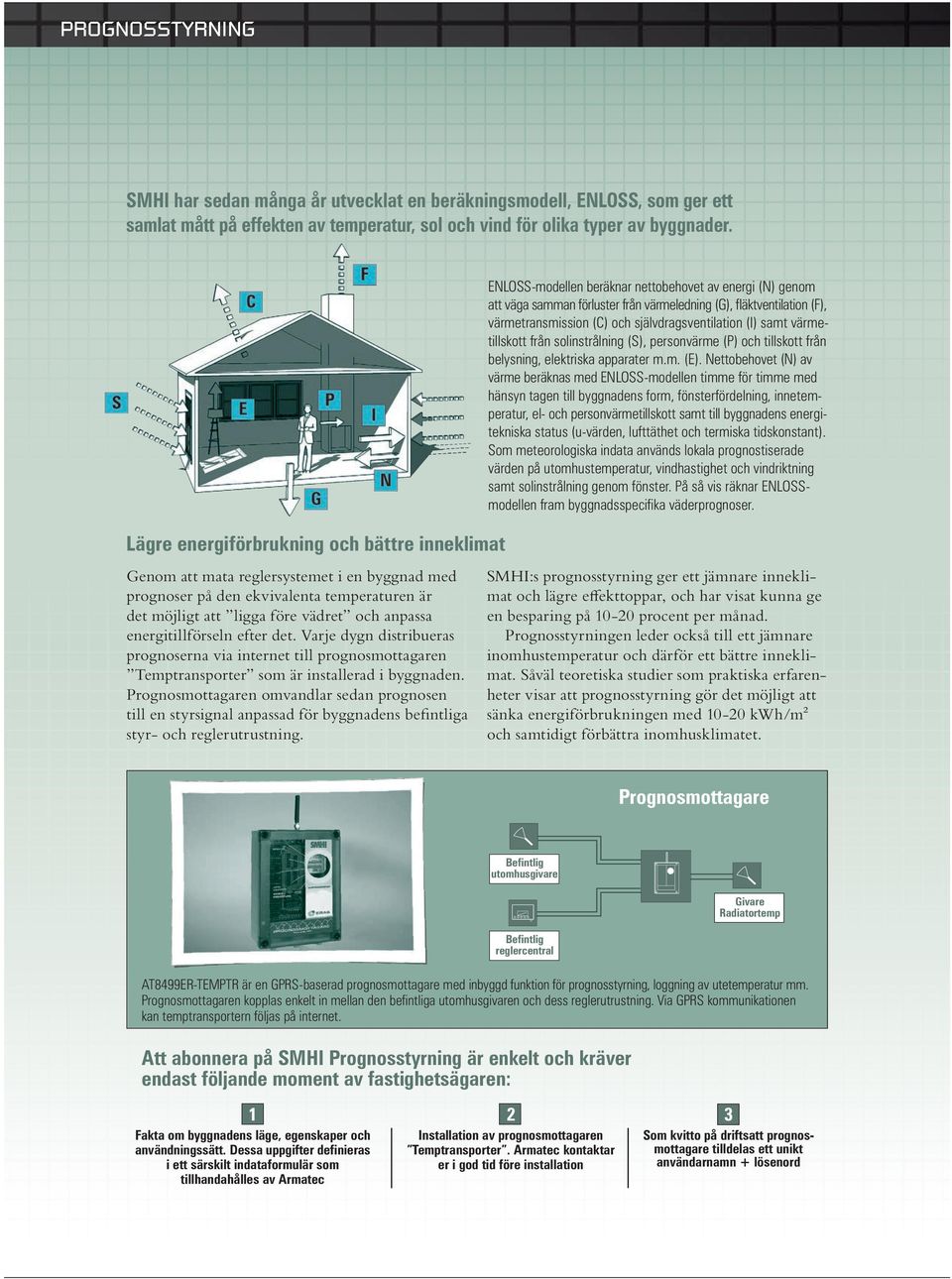 energitillförseln efter det. Varje dygn distribueras prognoserna via internet till prognosmottagaren Temptransporter som är installerad i byggnaden.