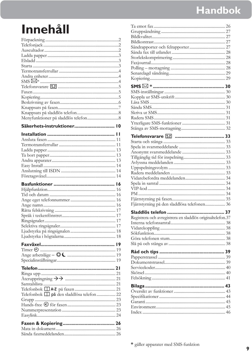 .. 11 Termotransferrullar... 11 Ladda papper... 13 Ta bort papper... 13 Andra apparater... 13 Easy Install... 14 Anslutning till ISDN... 14 Företagsväxel... 14 Basfunktioner... 16 Hjälpfunktion.