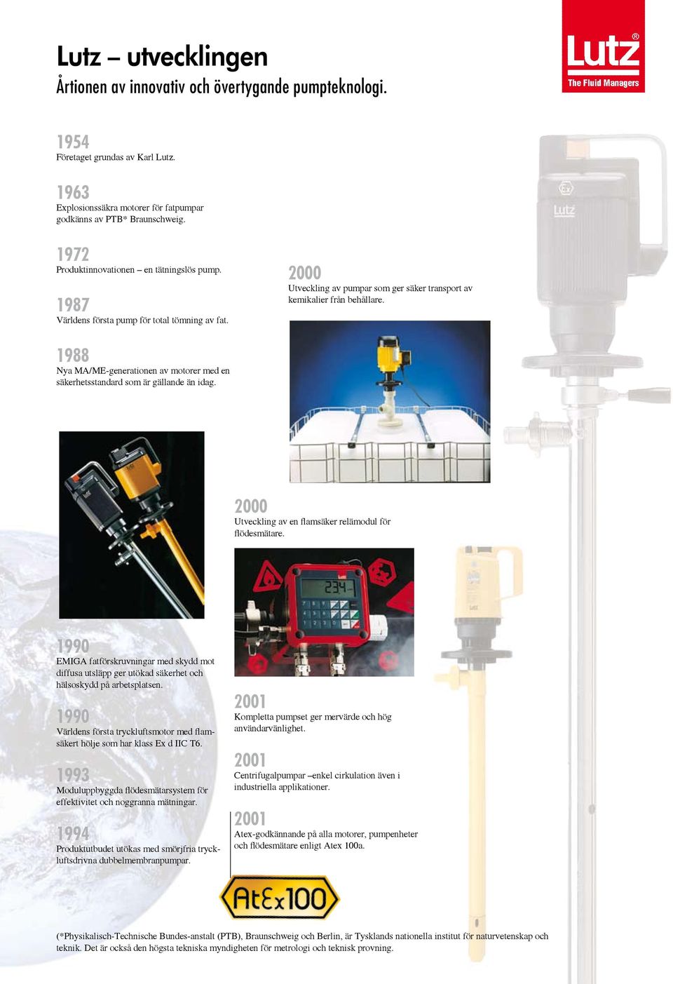 2000 Utveckling av pumpar som ger säker transport av kemikalier från behållare. 1988 Nya MA/ME-generationen av motorer med en säkerhetsstandard som är gällande än idag.