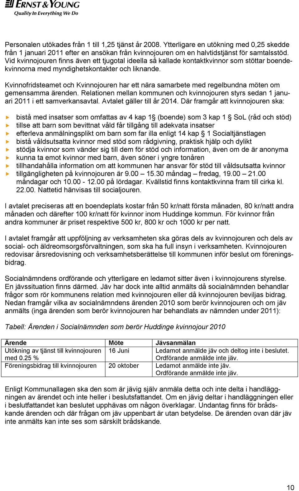 Kvinnofridsteamet och Kvinnojouren har ett nära samarbete med regelbundna möten om gemensamma ärenden. Relationen mellan kommunen och kvinnojouren styrs sedan 1 januari 2011 i ett samverkansavtal.