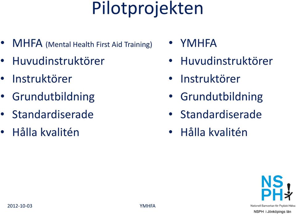 Grundutbildning Standardiserade Hålla kvalitén YMHFA