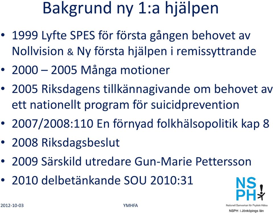 ett nationellt program för suicidprevention 2007/2008:110 En förnyad folkhälsopolitik kap 8 2008